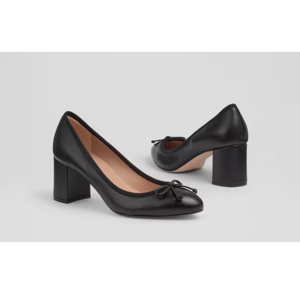New LK BENNETT Black Nappa Leather Block Heel Ballerina Courts 10 - Picture 3 of 5
